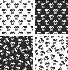 Jester or Court Fool Avatar Freehand Aligned & Random Seamless Pattern Set