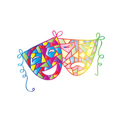 Theater masks, drama and comedy. Sketchy style.