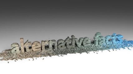 3D alternative facts word chipped out of a stone wall
