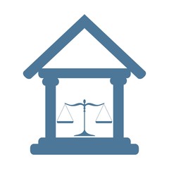 Court building icon with scales of justice