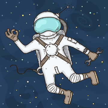 Astronaut in outer space concept vector illustration in cartoon style.