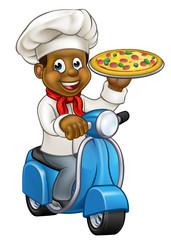 Cartoon Delivery Scooter Pizza Chef