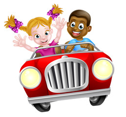 Cartoon Characters Driving Car