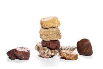 pile rocks isolated on white background and texture, side view