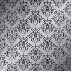 Seamless pattern background with black classic abstract ornamental decor. Vector, isolated, wallpaper, texture or design.