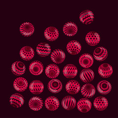 circle red beads necklaces on black background. creative modern geometry style round shapes for background, cards, concert poster, flyers, header,