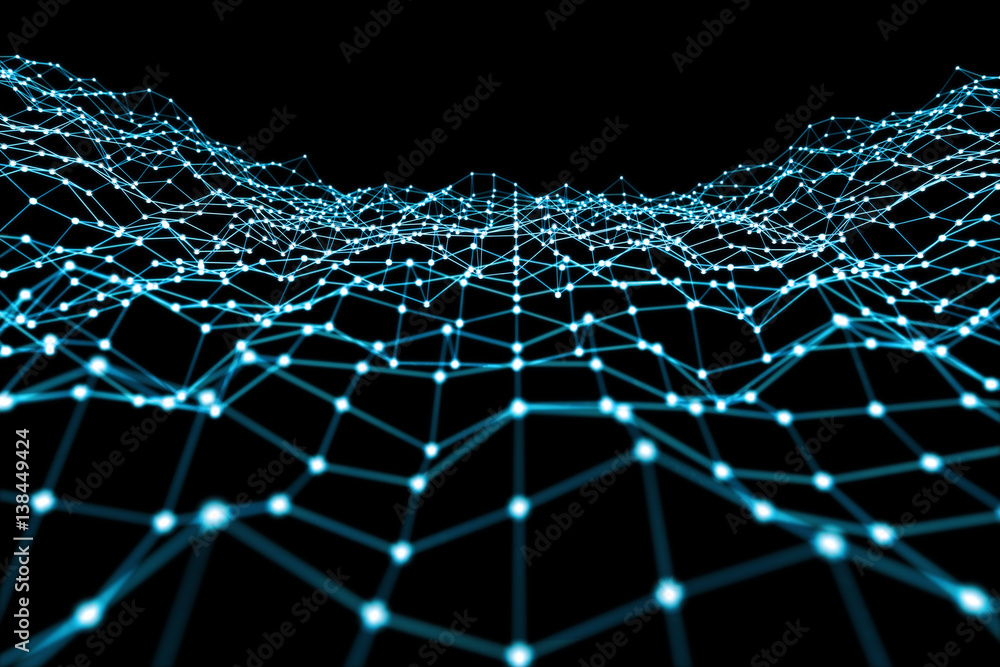 Poster Floating white and blue dot network 3D rendering