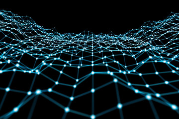 Obraz premium Floating white and blue dot network 3D rendering