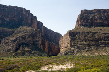 View of the head of Santa Elena Canyon in Big Bend National Park, USA. The Mexican border is other side of the canyon
