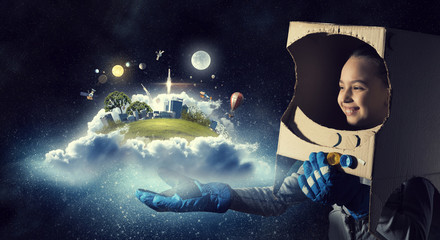 Obraz na płótnie Canvas I will become astronaut and fly to space . Mixed media . Mixed media