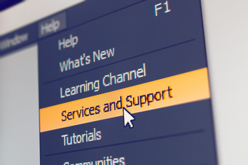 Software menu item with support and service command