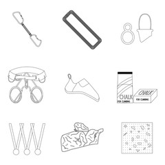 Sports equipment for climbing line icons of set