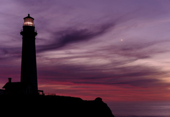 Pigeon Point Lighthouse at sunset, built in 1871