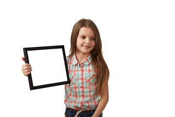 Cute girl holding a blank sign