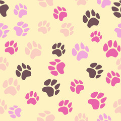 Fototapeta na wymiar Animal seamless vector pattern of paw footprint.
