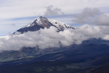 Fototapeta na wymiar Ice-capped volcano at Kamchatka (Tolbachik)