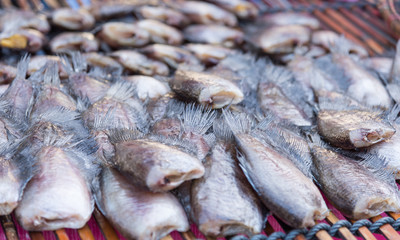 Dried fish slice in the seafood market
