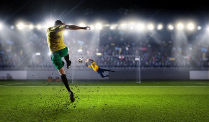 Hot moments of soccer match . Mixed media