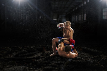 Box fighters trainning. Mixed media . Mixed media