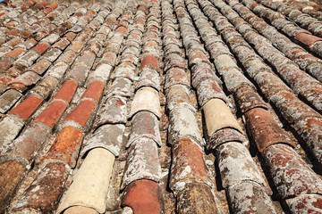 close up old terracotta tile roof texture