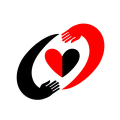 Hands embracing a heart. The original icon with black and red design.