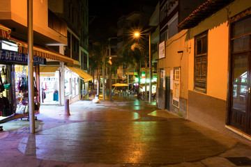 Fototapeta na wymiar View of the night street in city Puerto de la Cruz in Tenerife