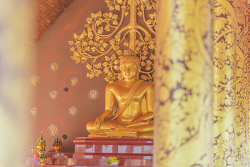 Buddha image in Wat Sirindhorn Wararam Phu Prao Temple in Ubon Ratchathani province, Thailand. 
