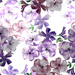 Watercolor floral blossom, seamless pattern, hand painting