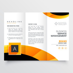 yellow orange black trifold brochure flyer design template for your business - obrazy, fototapety, plakaty