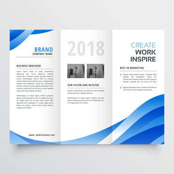 creative tri-fold brochure design template with trendy wave style