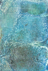 A rusty old metal plate with cracked blue gloss paint