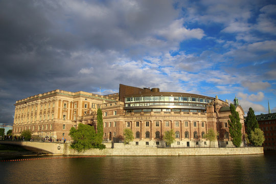 Norrbro bridge and parliament building (the former Riksbank)  in Stockholm, Sweden