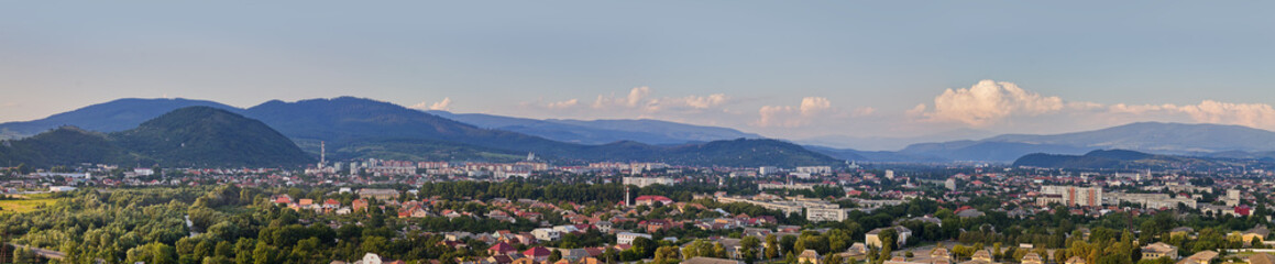 Panorama Ukrainian town of Mukachevo with Mountain View