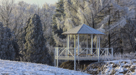 beautiful wooden gazebo in winter park