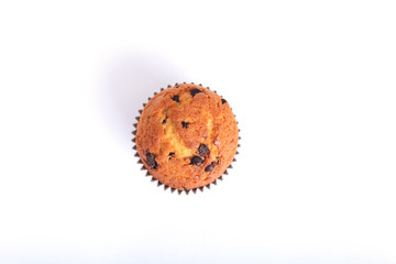 Delicious cupcake with chocolate isolated on white background