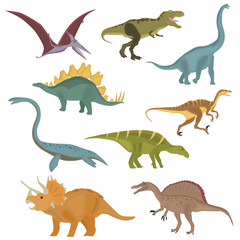 Set of color flat extinct dinosaurs color flat icons for web and mobile design