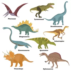 Behang Dinosaurussen Set kleur plat uitgestorven dinosaurussen kleur plat pictogrammen voor web en mobiel ontwerp
