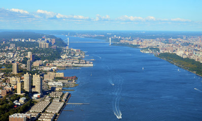 New York, USA, September 28, 2013: New York, Hudson River -  Aerial view on a clear day