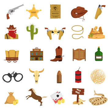 Set of wild west theme color flat icons for web and mobile design