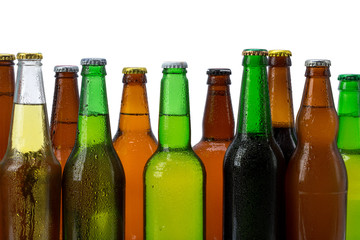 Set of beer bottles isolated