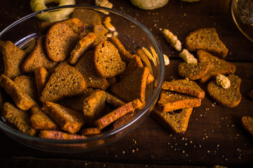 Snacks on a wooden background