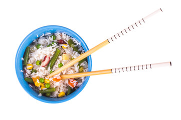 Fototapeta na wymiar Rice with vegetables on a white background