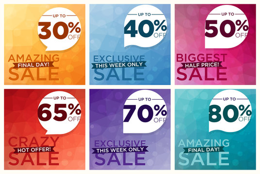 Collection of six colored Sale Flyers with glare can be used as poster or banner