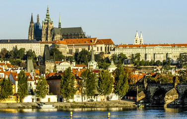 Prague, city view, hill Hradschin, river Moldova, Czech Republic