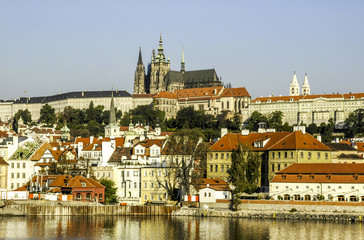 Prague, city view, hill Hradschin, river Moldova, Czech Republic