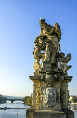 Fototapeta na wymiar Prague, statue on Carls Bridge, Czech Republic