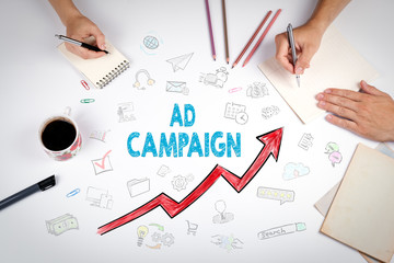 Ad Campaign, Business Concept. The meeting at the white office table.