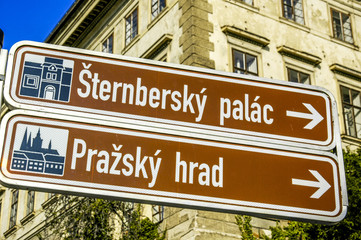 Prague, way signs for tourist attractions, Sternbersky palac, Pr