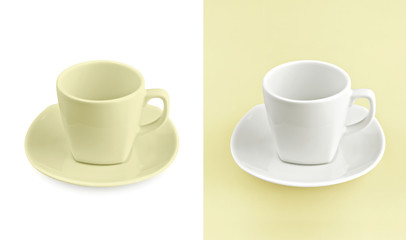 Cup on white & yellow background