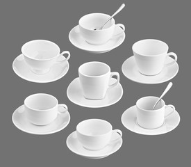 Set of different cup of coffee on black background